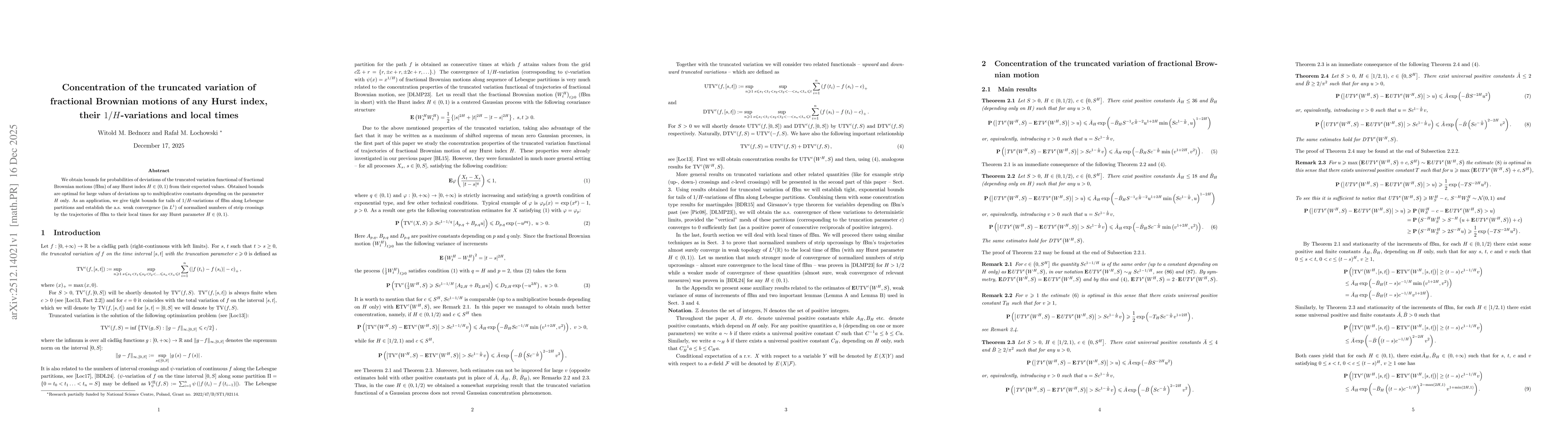 Thumbnail for Concentration of the truncated variation of fractional Brownian motions of any Hurst index, their $1/H$-variations and local times