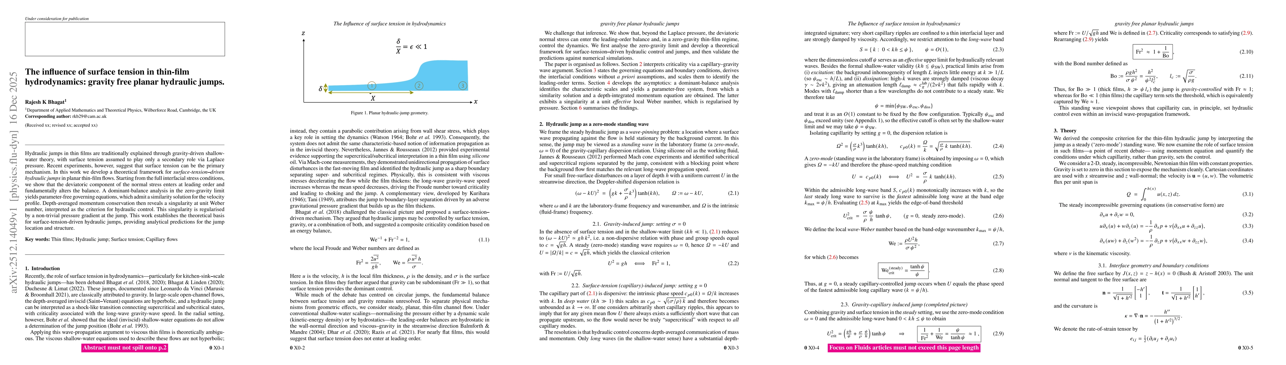 Thumbnail for The influence of surface tension in thin-film hydrodynamics: gravity free planar hydraulic jumps