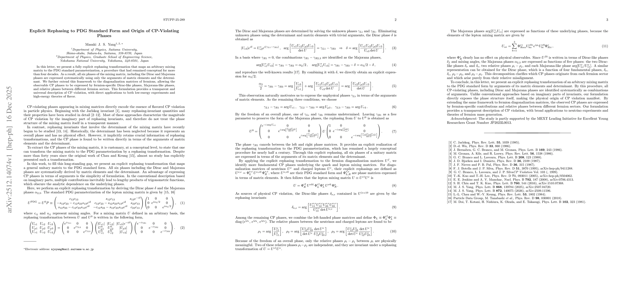 Thumbnail for Explicit Rephasing to PDG Standard Form and Origin of CP-Violating Phases