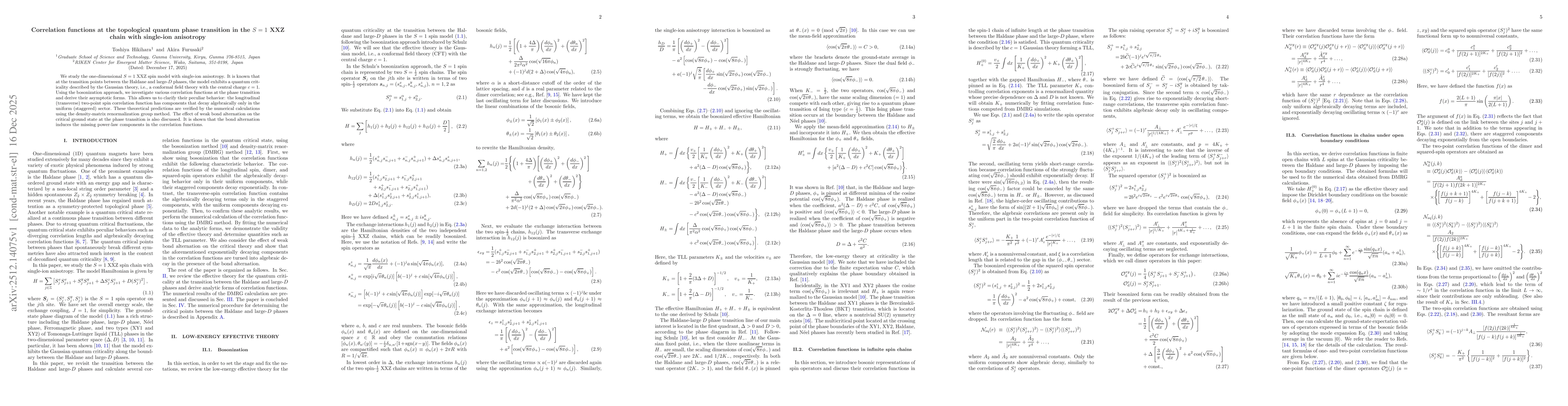 Thumbnail for Correlation functions at the topological quantum phase transition in the S=1 XXZ chain with single-ion anisotropy
