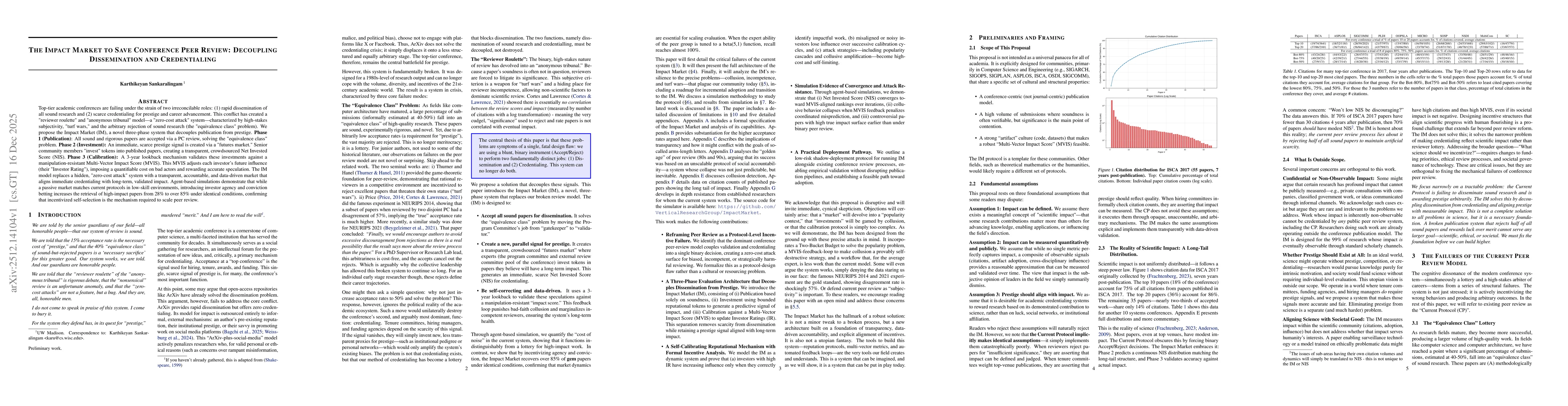 Thumbnail for The Impact Market to Save Conference Peer Review: Decoupling Dissemination and Credentialing