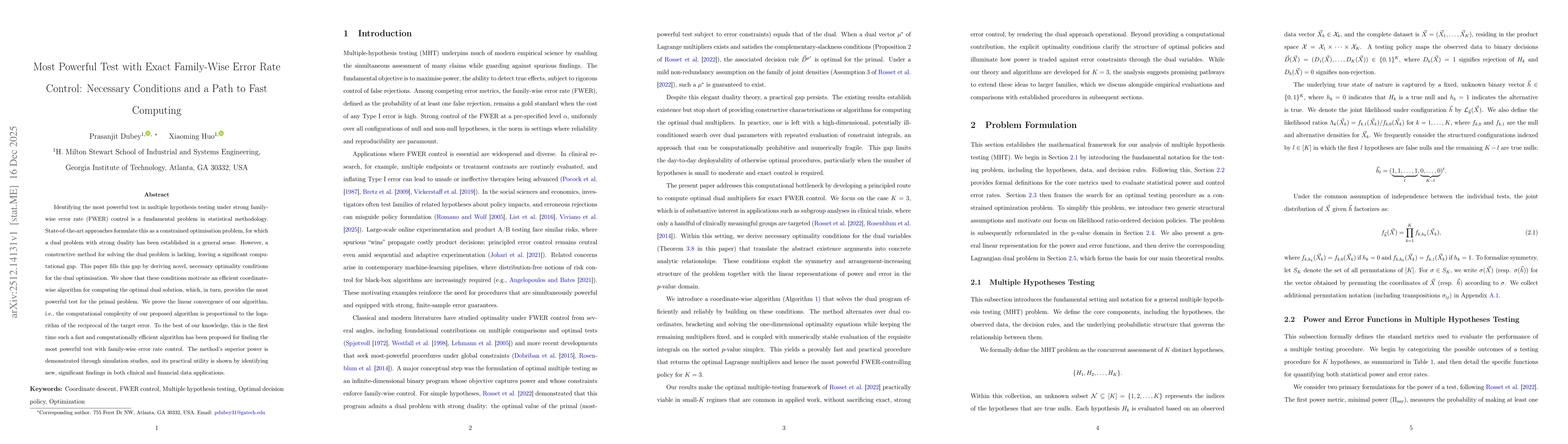 Thumbnail for Most Powerful Test with Exact Family-Wise Error Rate Control: Necessary Conditions and a Path to Fast Computing