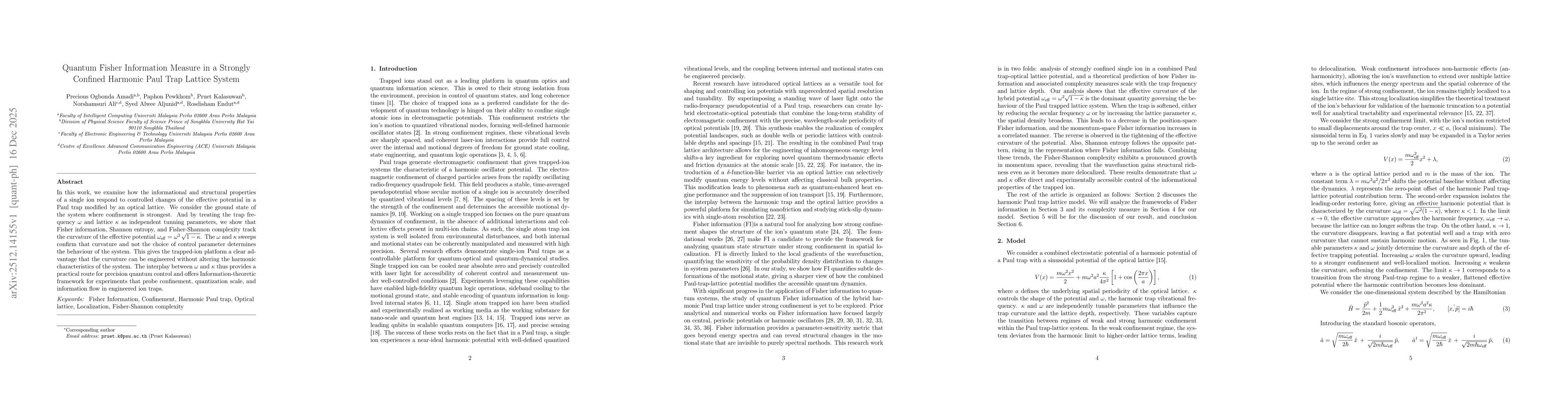 Thumbnail for Quantum Fisher Information Measure in a Strongly Confined Harmonic Paul Trap Lattice System