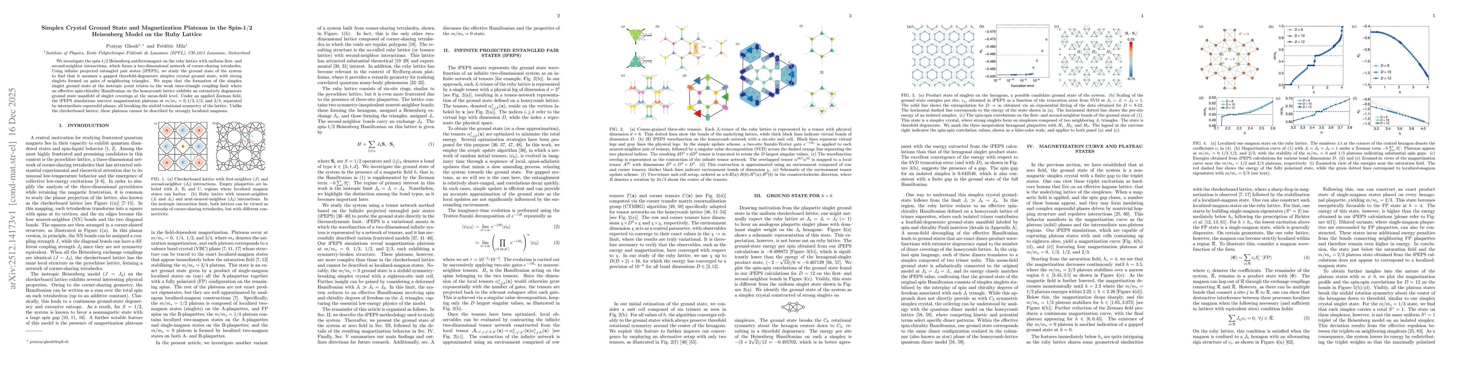 Thumbnail for Simplex Crystal Ground State and Magnetization Plateaus in the Spin-$1/2$ Heisenberg Model on the Ruby Lattice