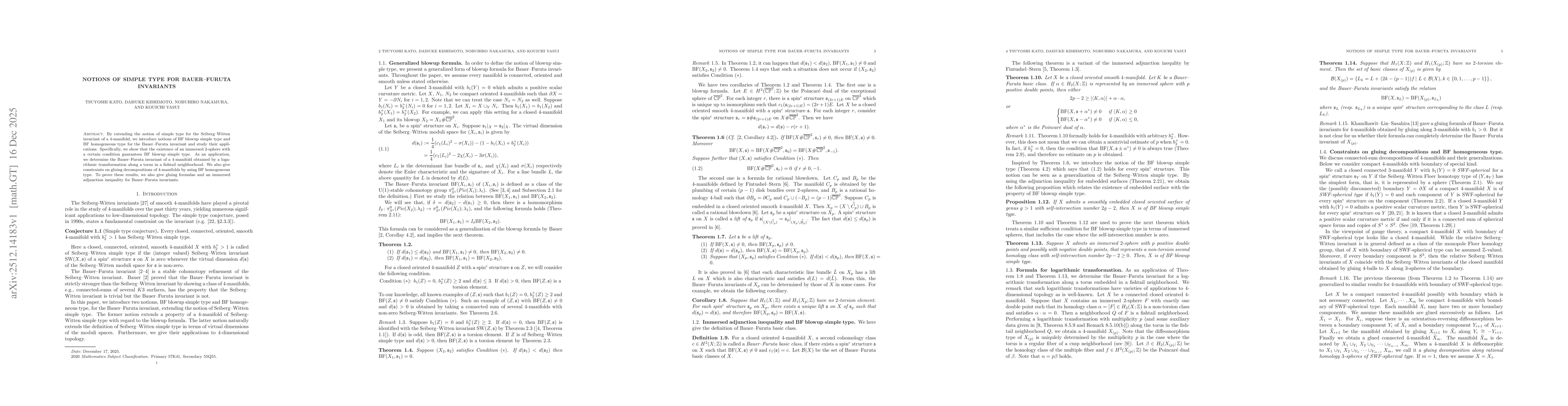 Thumbnail for Notions of simple type for Bauer--Furuta invariants