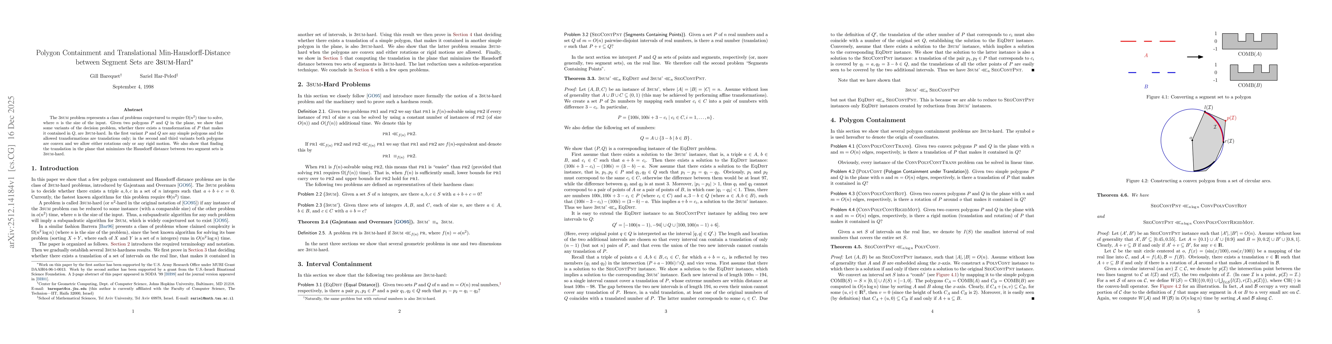 Thumbnail for Polygon Containment and Translational Min-Hausdorff-Distance between Segment Sets are 3SUM-Hard