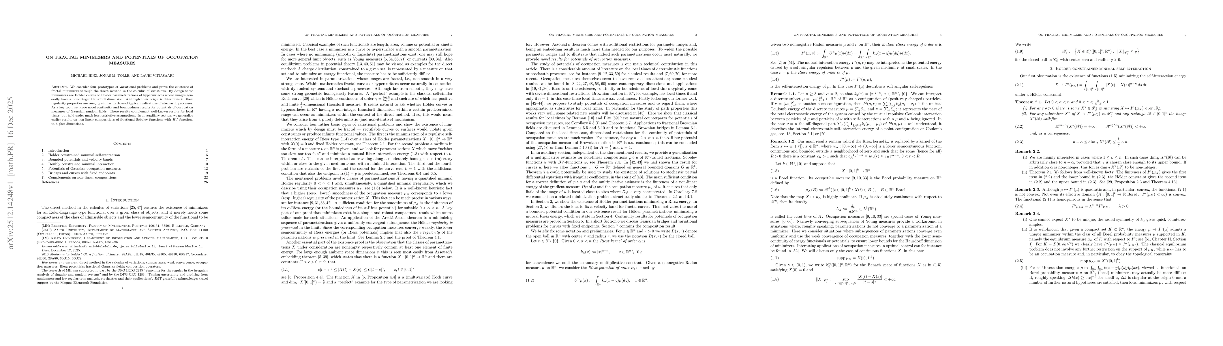Thumbnail for On fractal minimizers and potentials of occupation measures