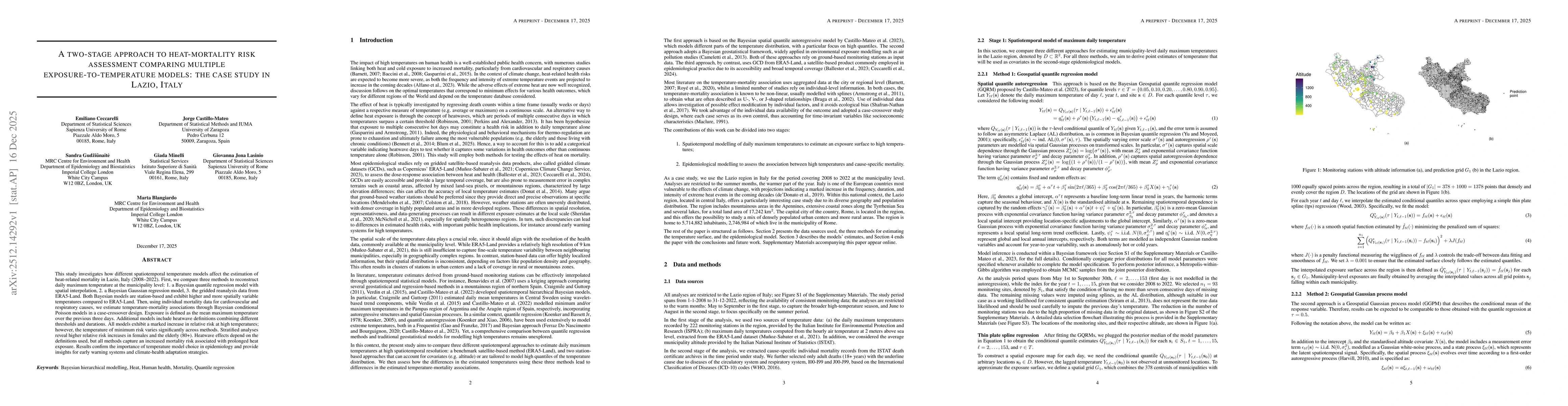 Thumbnail for A two-stage approach to heat-mortality risk assessment comparing multiple exposure-to-temperature models: the case study in Lazio, Italy