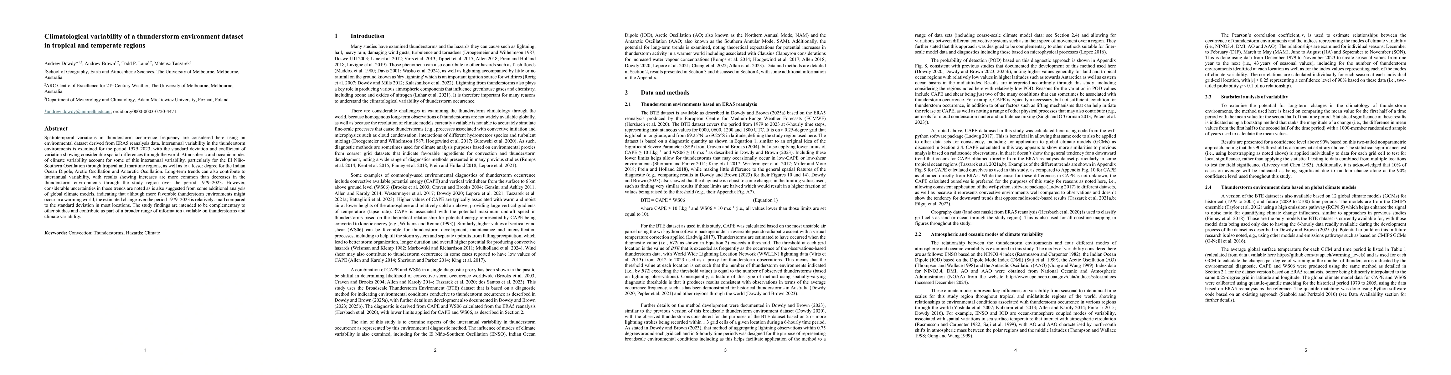 Thumbnail for Climatological variability of a thunderstorm environment dataset in tropical and temperate regions