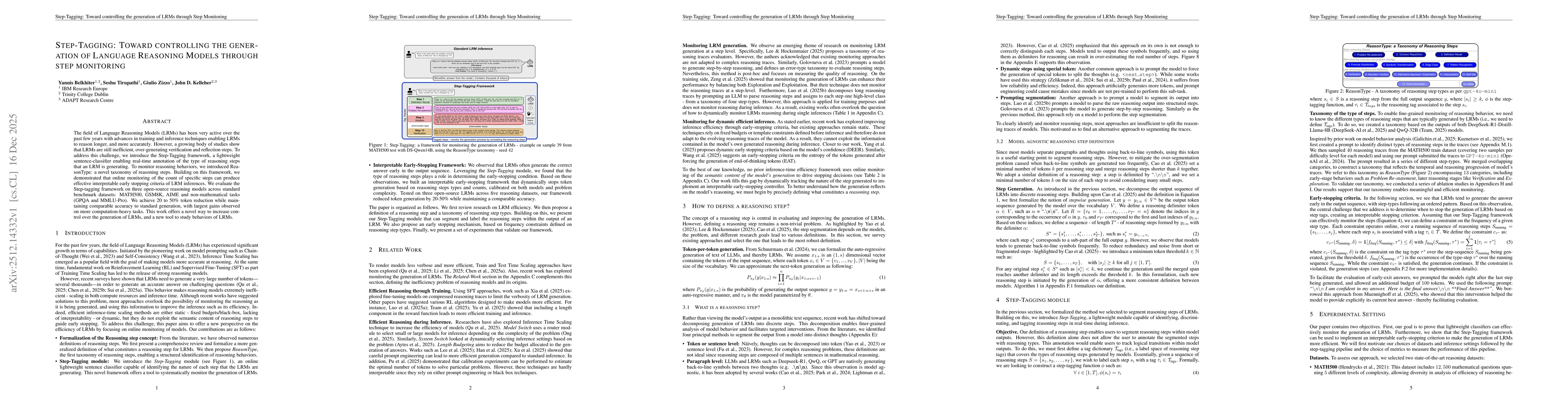 Thumbnail for Step-Tagging: Toward controlling the generation of Language Reasoning Models through step monitoring