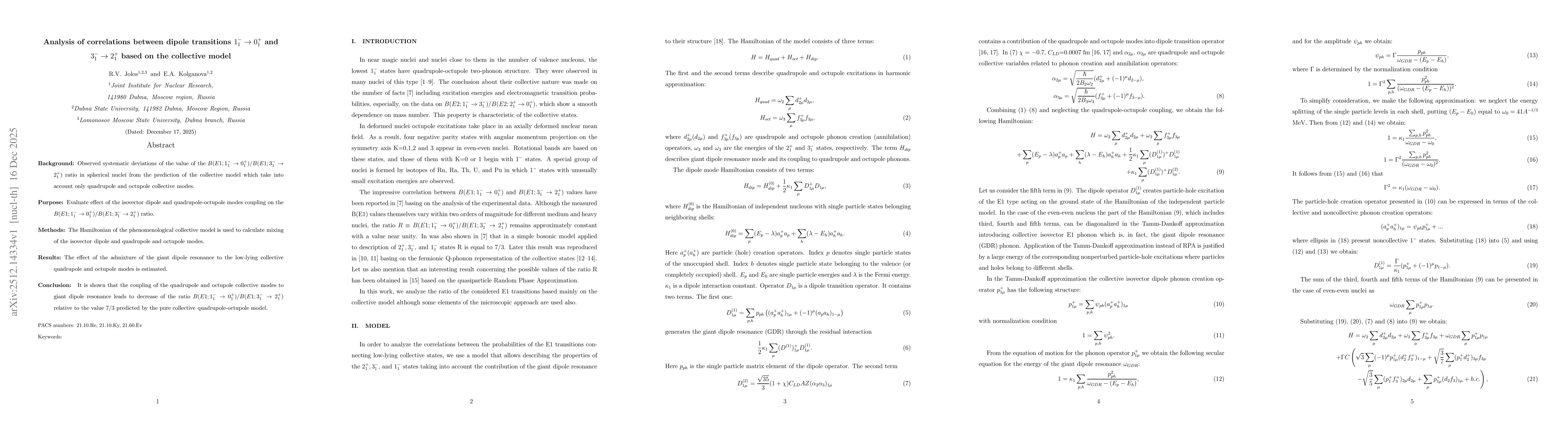 Thumbnail for Analysis of correlations between dipole transitions $1^-_1\rightarrow 0^+_1$ and $3^-_1\rightarrow 2^+_1$ based on the collective model
