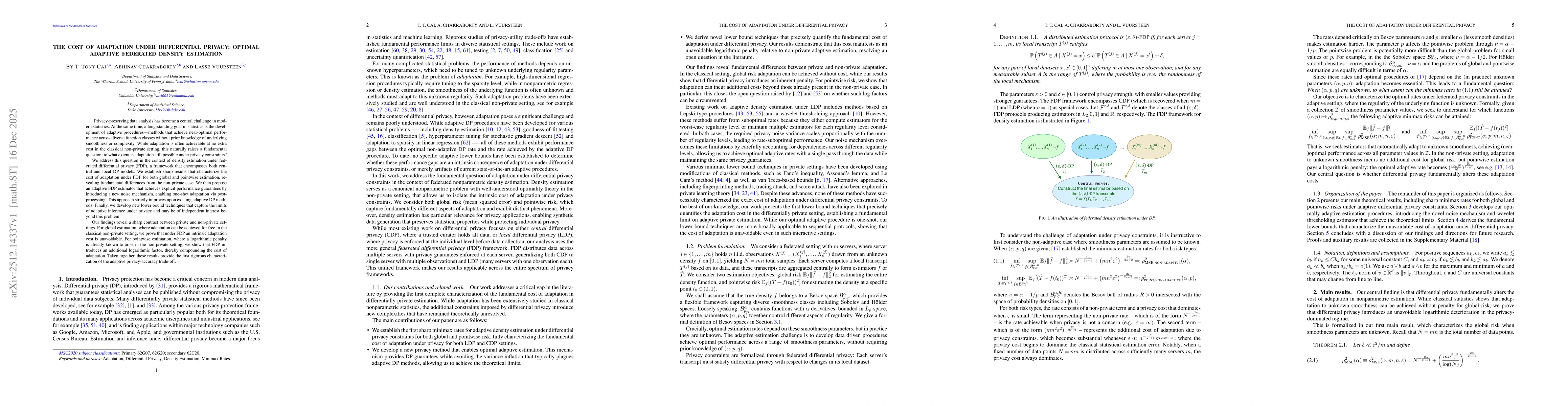 Thumbnail for The Cost of Adaptation under Differential Privacy: Optimal Adaptive Federated Density Estimation