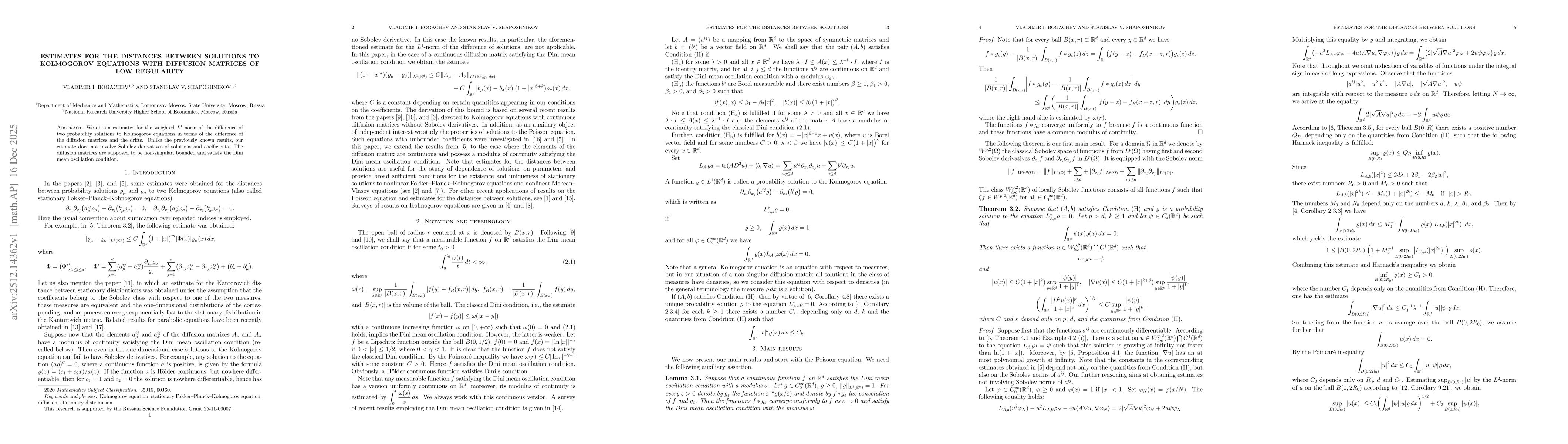 Thumbnail for Estimates for the distances between solutions to Kolmogorov equations with diffusion matrices of low regularity