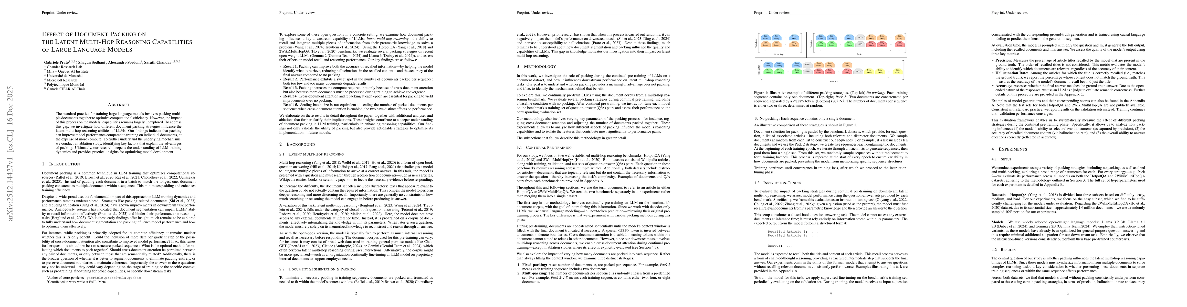 Thumbnail for Effect of Document Packing on the Latent Multi-Hop Reasoning Capabilities of Large Language Models