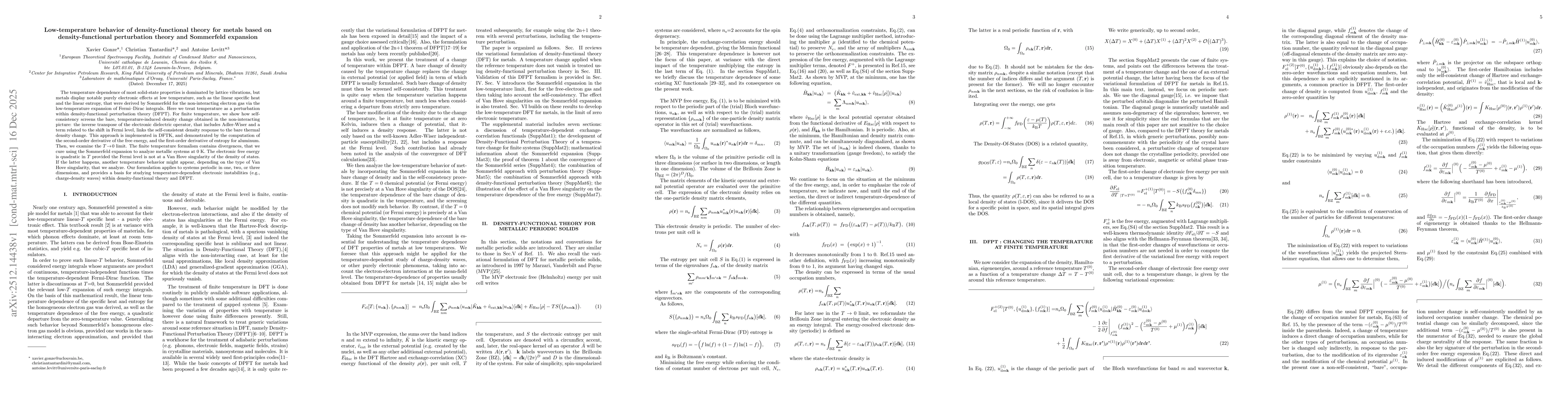 Thumbnail for Low-temperature behavior of density-functional theory for metals based on density-functional perturbation theory and Sommerfeld expansion
