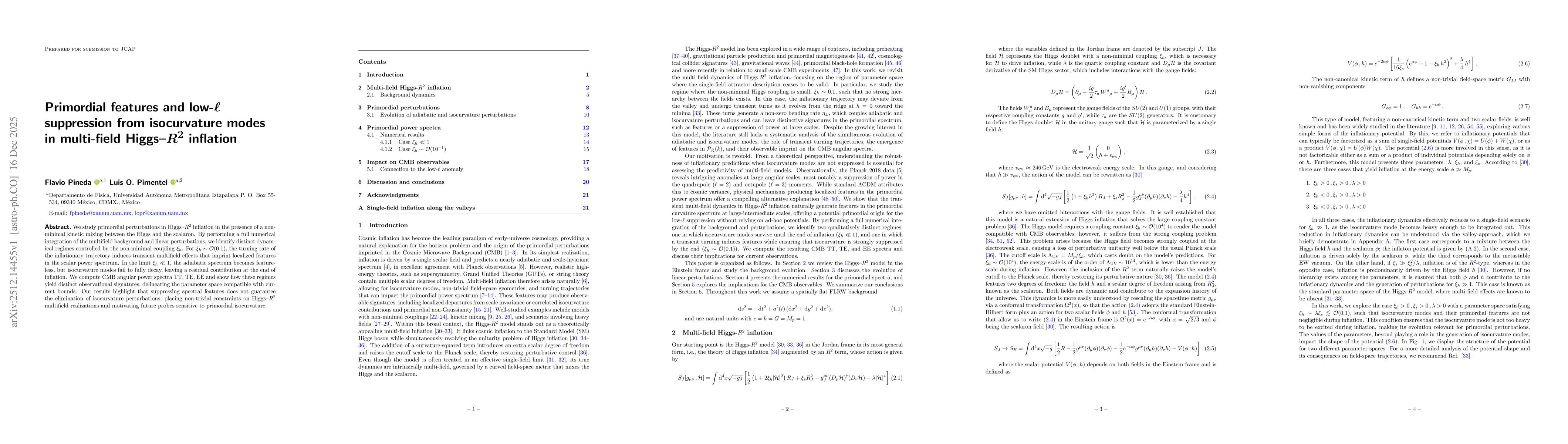 Thumbnail for Primordial features and low-$\ell$ suppression from isocurvature modes in multi-field Higgs-$R^2$ inflation