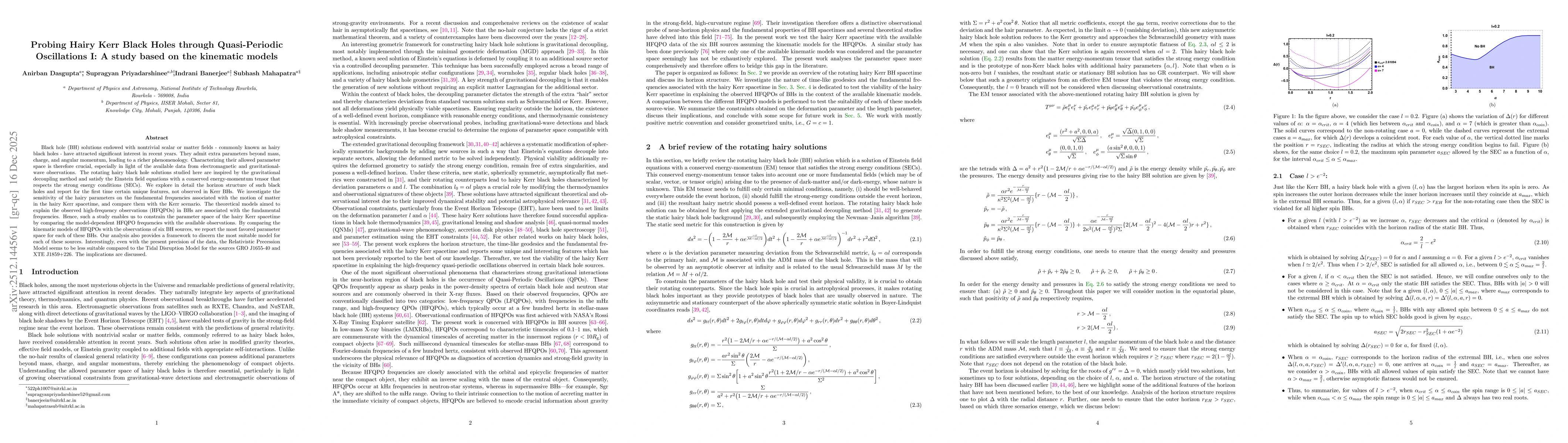 Thumbnail for Probing Hairy Kerr Black Holes through Quasi-Periodic Oscillations I: A study based on the kinematic models
