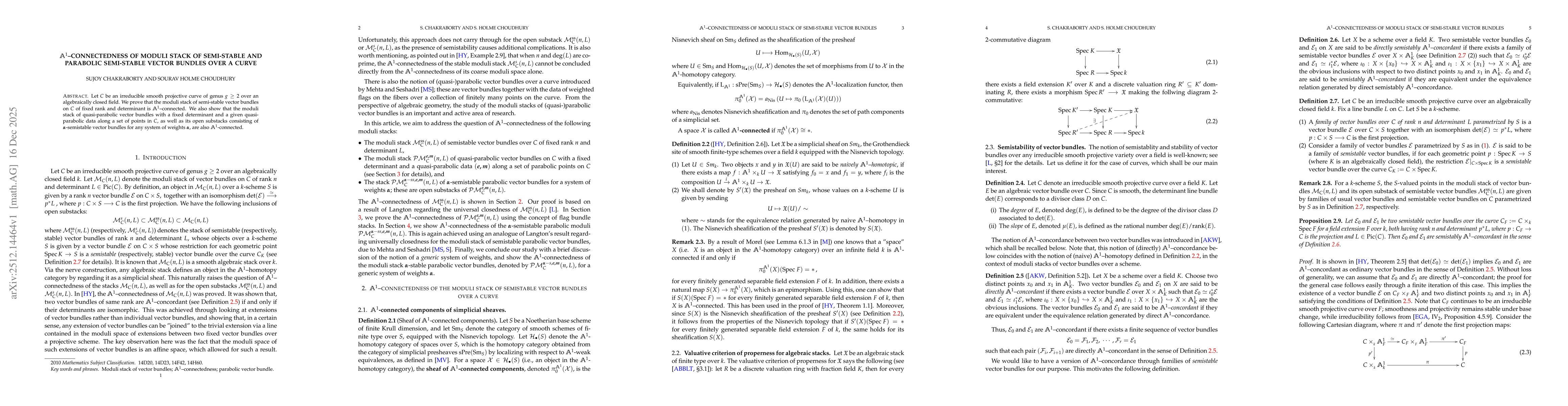 Thumbnail for $\mathbb{A}^1$--connectedness of moduli stack of semi-stable and parabolic semi-stable vector bundles over a curve