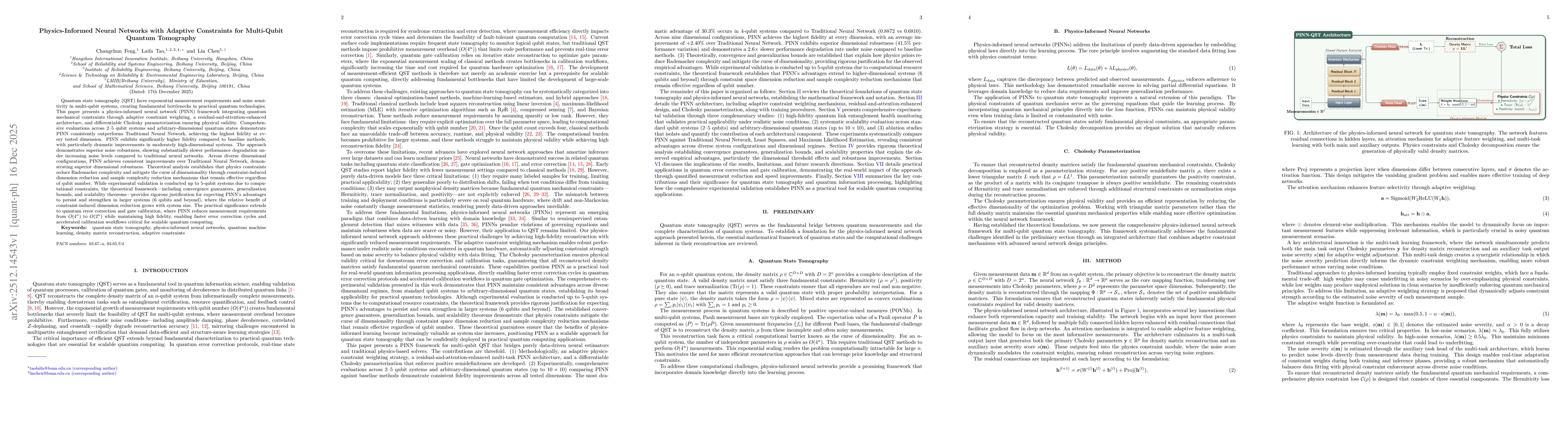 Thumbnail for Physics-Informed Neural Networks with Adaptive Constraints for Multi-Qubit Quantum Tomography