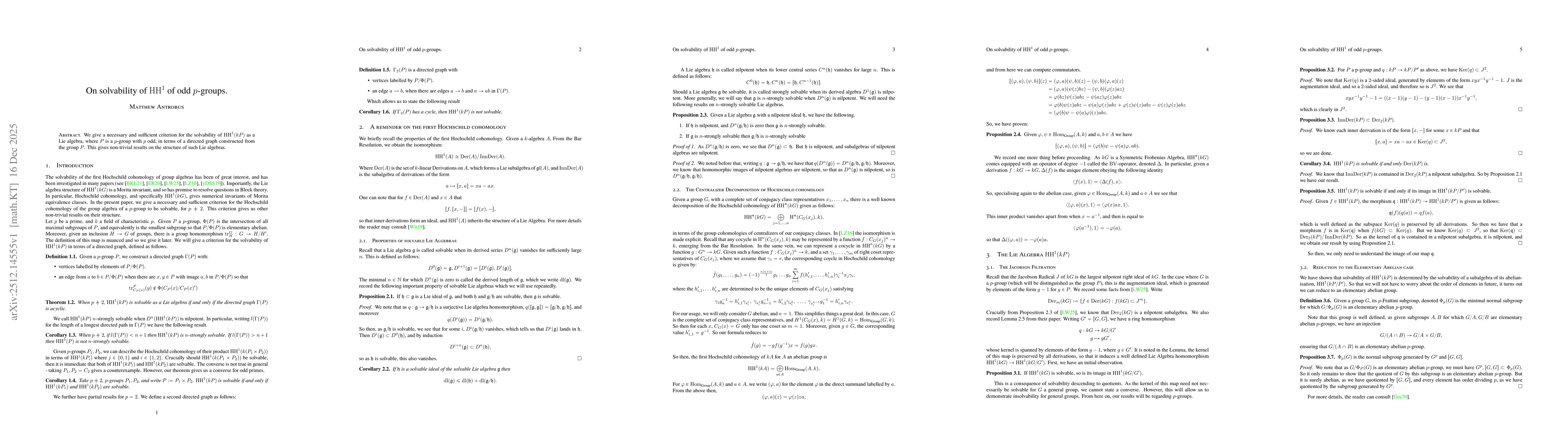 Thumbnail for On solvability of the first Hochschild cohomology of odd p-groups