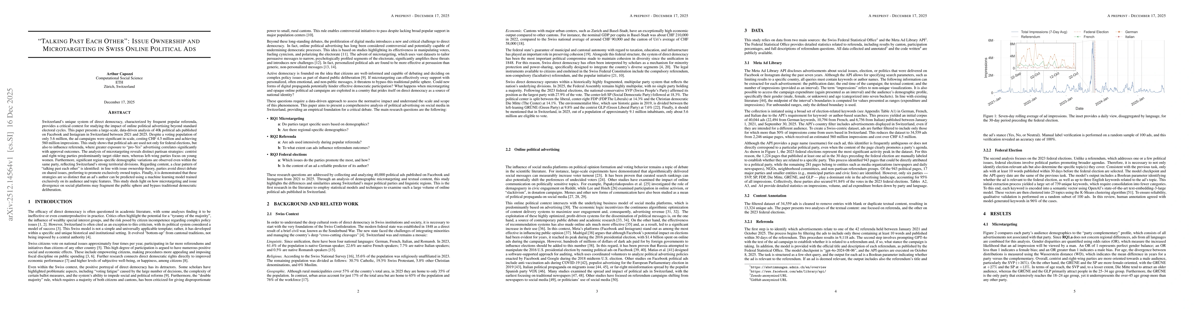 Thumbnail for "Talking past each other": Issue ownership and microtargeting in Swiss online political ads