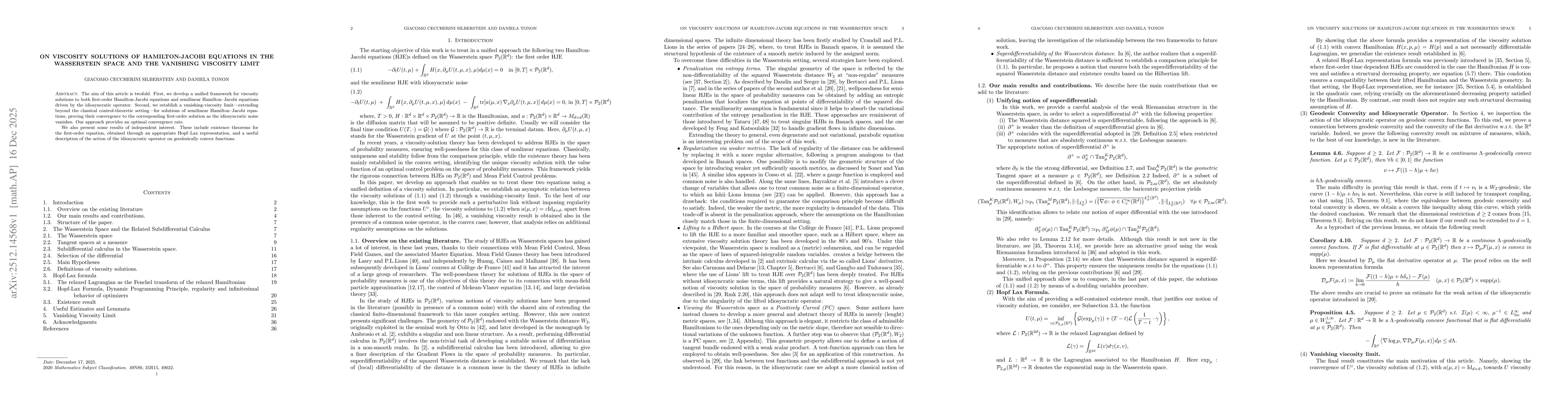 Thumbnail for On Viscosity Solutions of Hamilton-Jacobi Equations in the Wasserstein space and the Vanishing Viscosity Limit