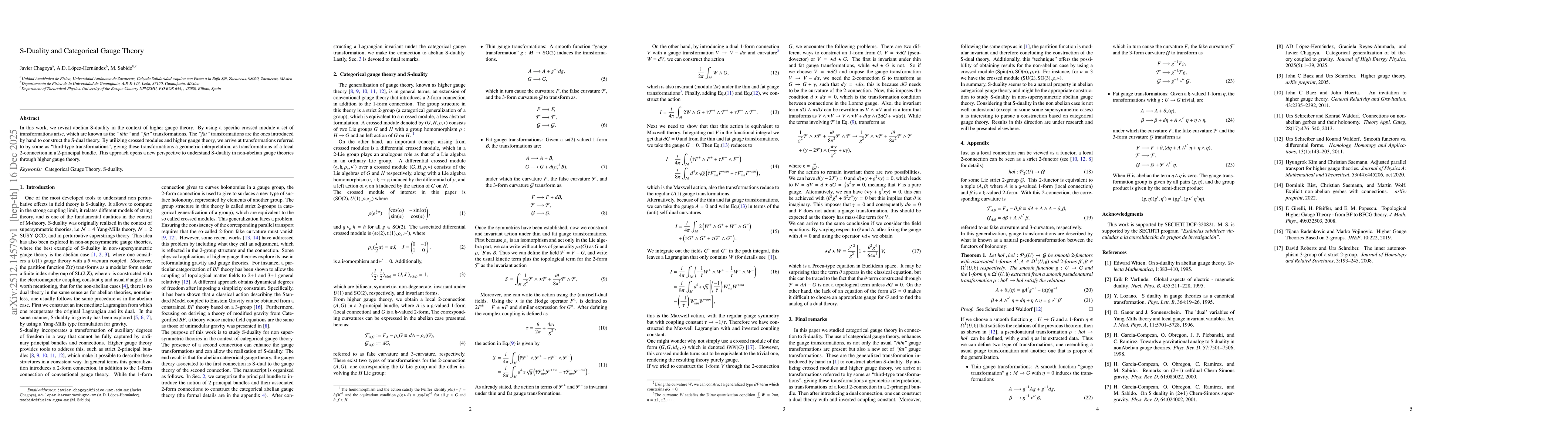 Thumbnail for S-Duality and Categorical Gauge Theory