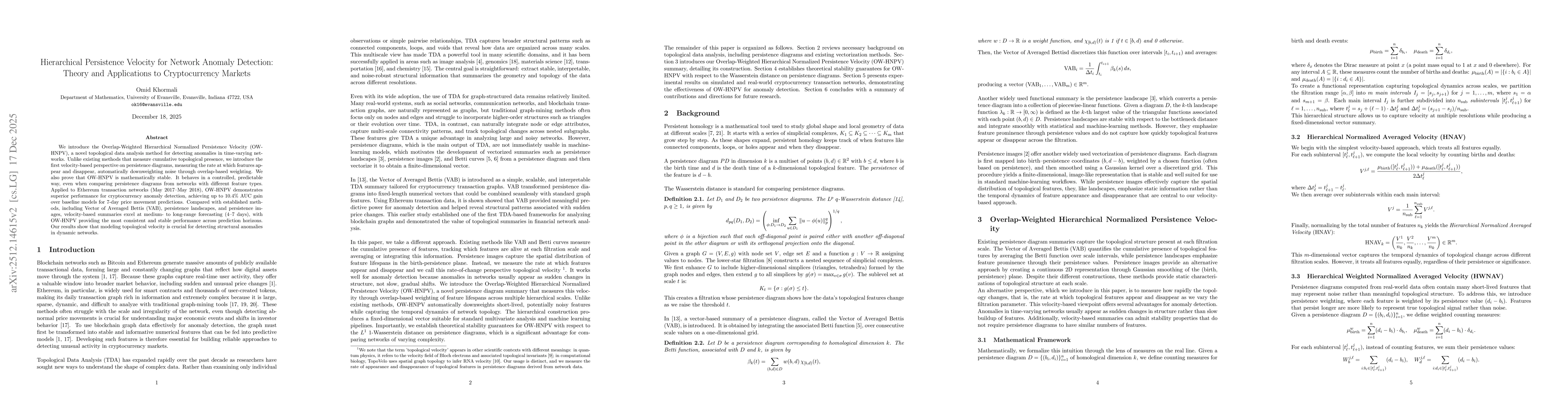 Thumbnail for Hierarchical Persistence Velocity for Network Anomaly Detection: Theory and Applications to Cryptocurrency Markets