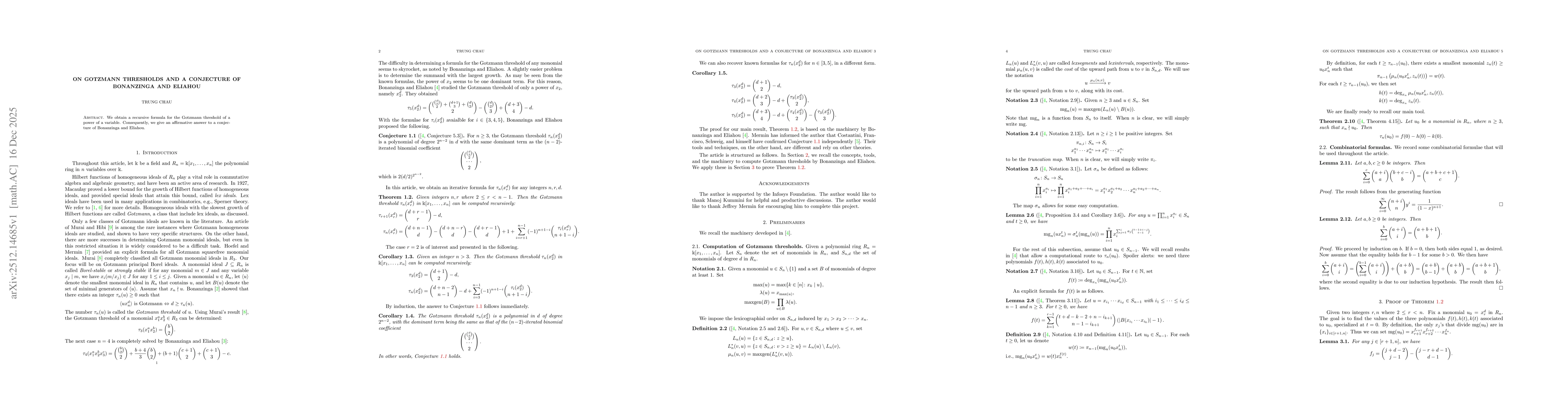 Thumbnail for On Gotzmann thresholds and a conjecture of Bonanzinga and Eliahou
