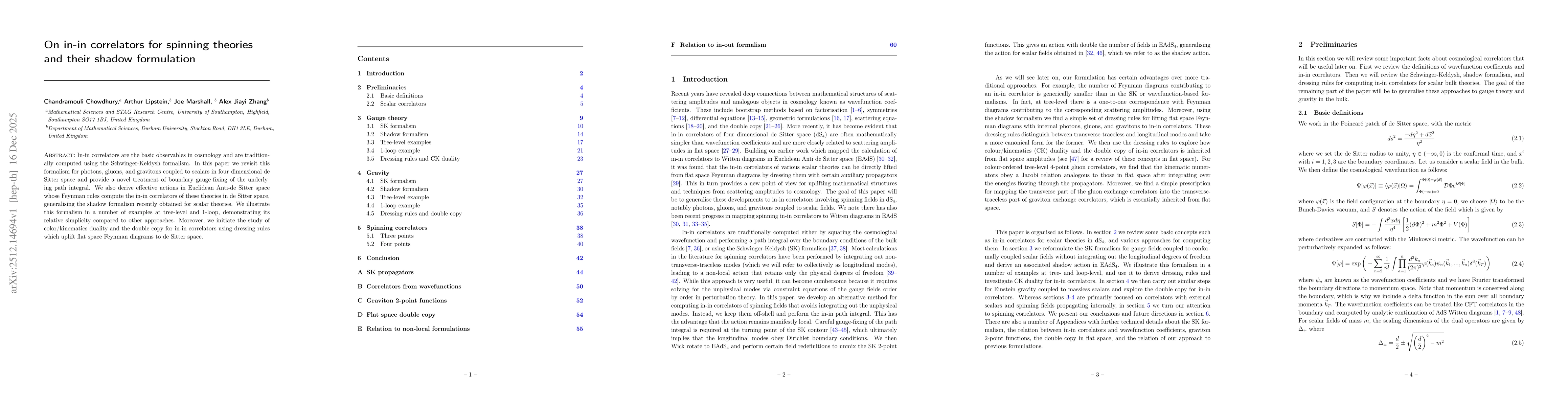 Thumbnail for On in-in correlators for spinning theories and their shadow formulation