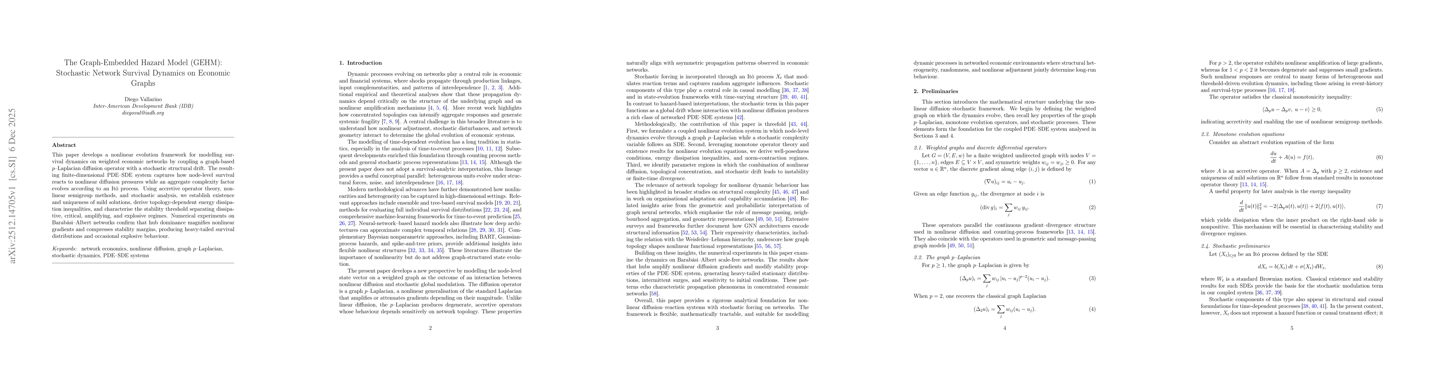Thumbnail for The Graph-Embedded Hazard Model (GEHM): Stochastic Network Survival Dynamics on Economic Graphs