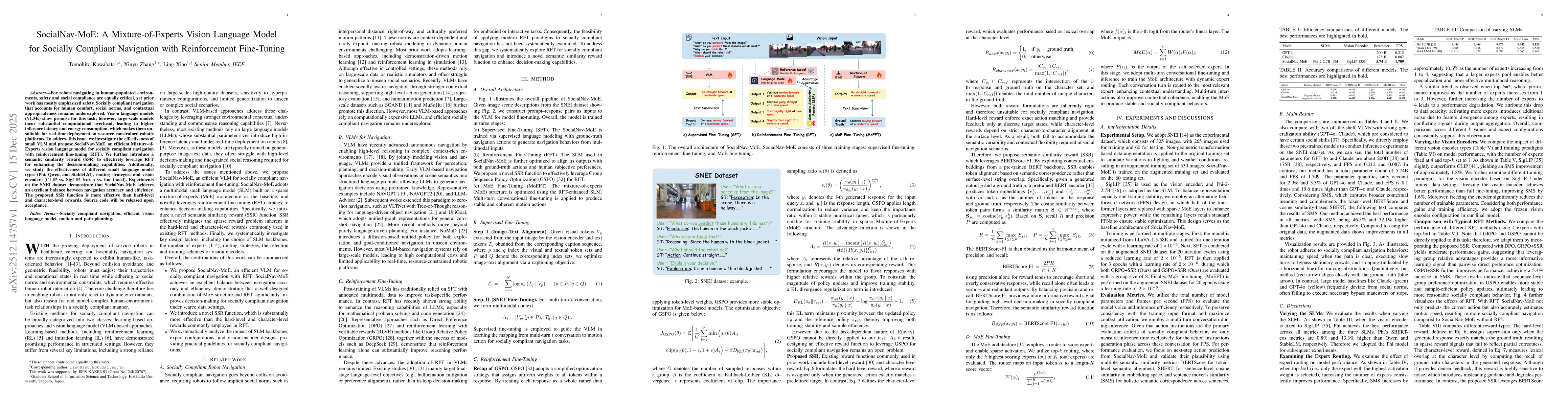 Thumbnail for SocialNav-MoE: A Mixture-of-Experts Vision Language Model for Socially Compliant Navigation with Reinforcement Fine-Tuning