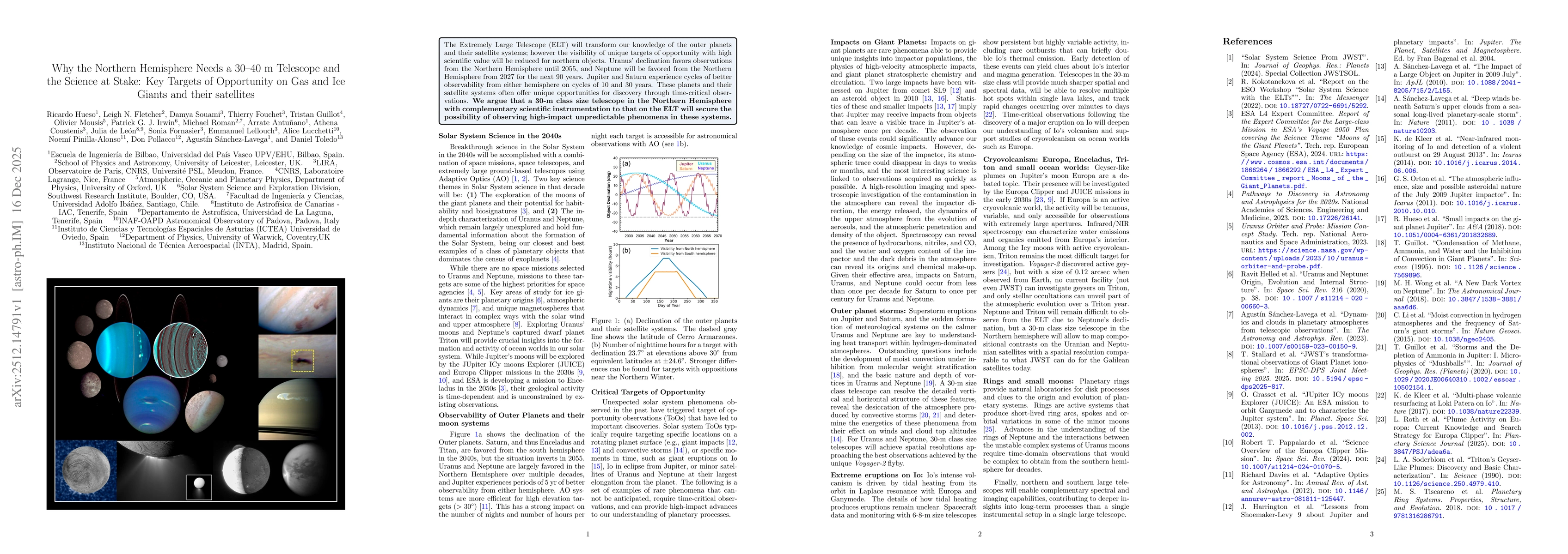 Thumbnail for Why the Northern Hemisphere Needs a 30-40 m Telescope and the Science at Stake: Key Targets of Opportunity on Gas and Ice Giants and their satellites