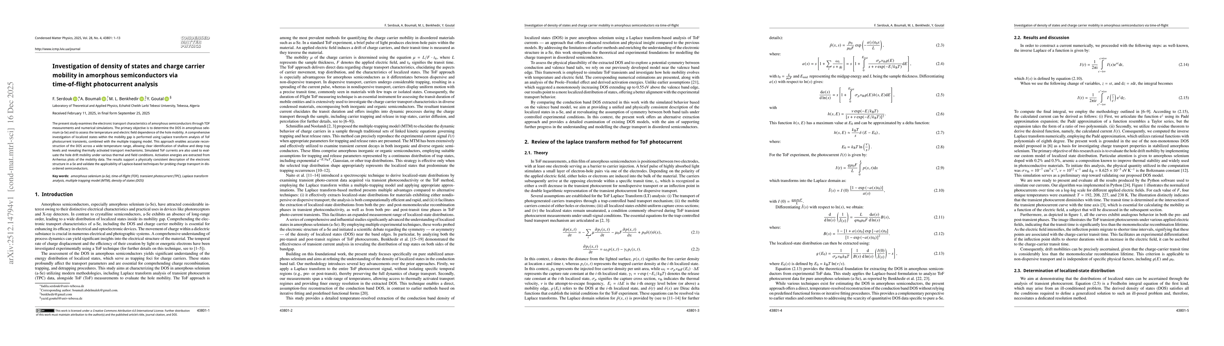 Thumbnail for Investigation of density of states and charge carrier mobility in amorphous semiconductors via time-of-flight photocurrent analysis