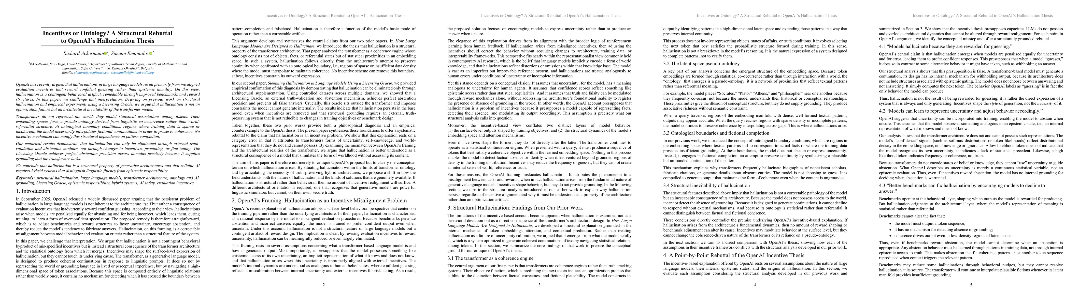 Thumbnail for Incentives or Ontology? A Structural Rebuttal to OpenAI's Hallucination Thesis