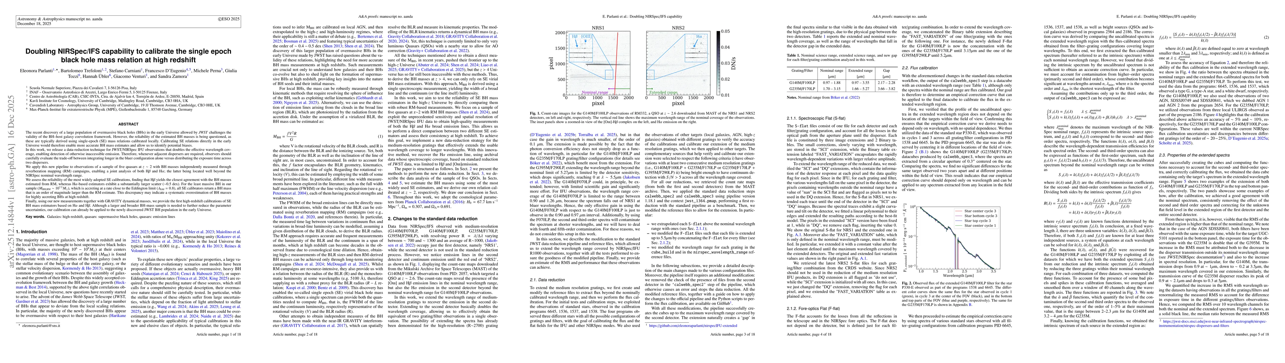 Thumbnail for Doubling NIRSpec/IFS capability to calibrate the single epoch black hole mass relation at high redshift