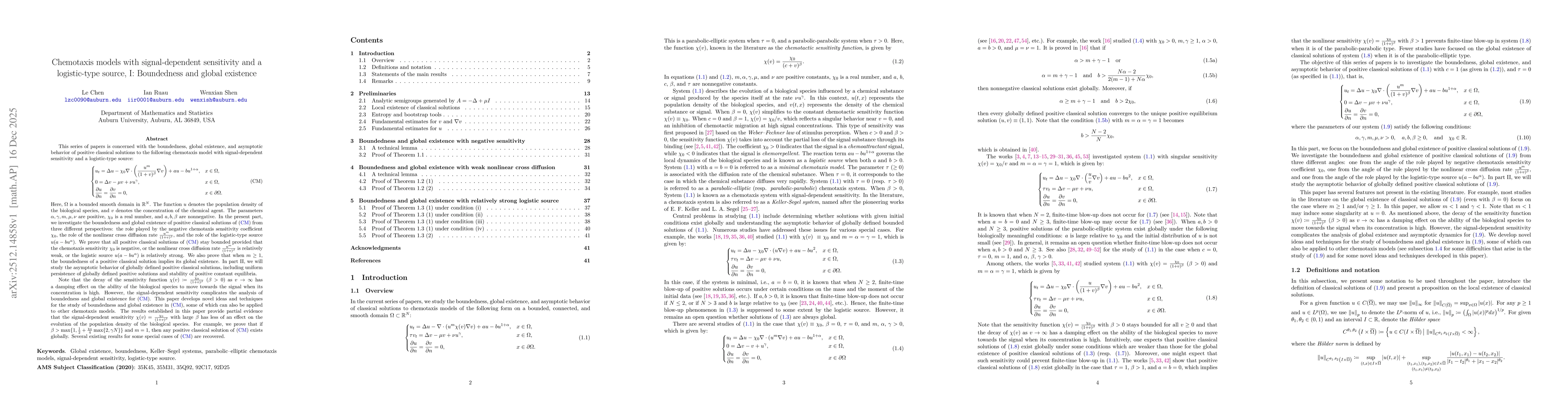 Thumbnail for Chemotaxis models with signal-dependent sensitivity and a logistic-type source, I: Boundedness and global existence