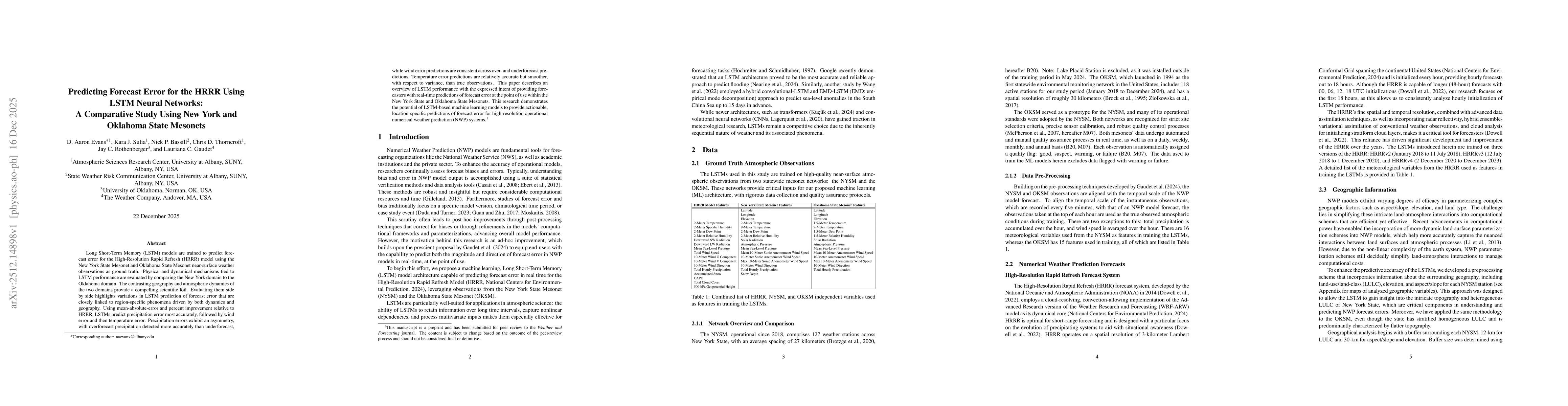 Thumbnail for Predicting Forecast Error for the HRRR Using LSTM Neural Networks: A Comparative Study Using New York and Oklahoma State Mesonets