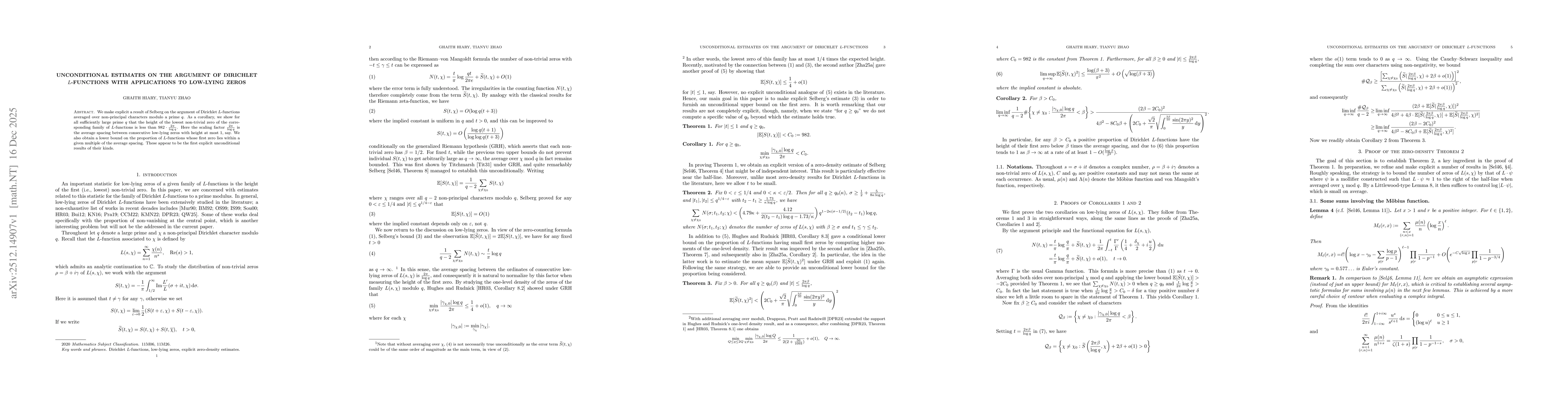 Thumbnail for Unconditional estimates on the argument of Dirichlet $L$-functions with applications to low-lying zeros