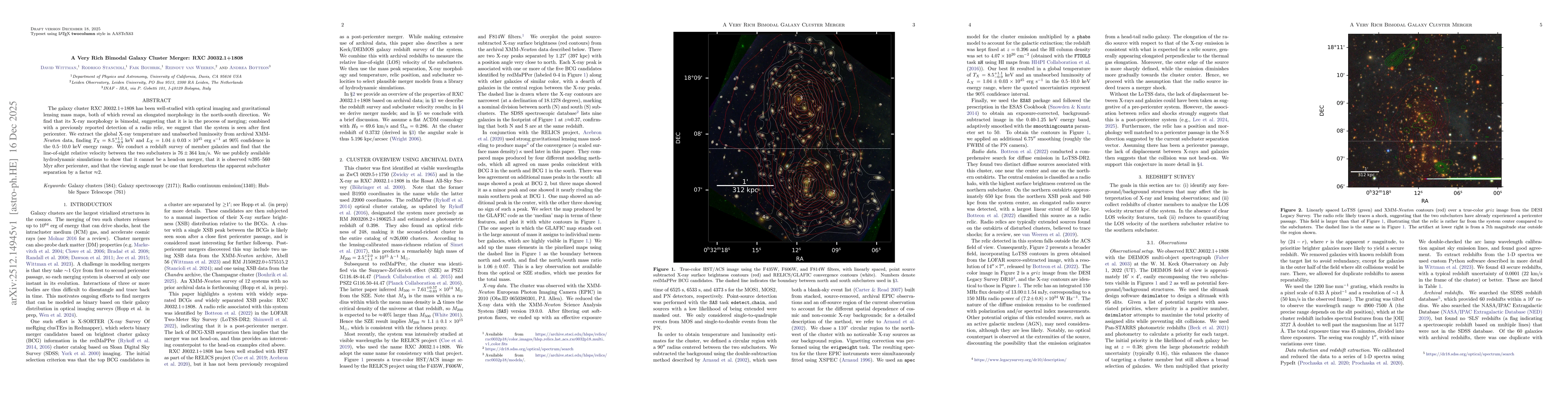 Thumbnail for A Very Rich Bimodal Galaxy Cluster Merger: RXC J0032.1+1808