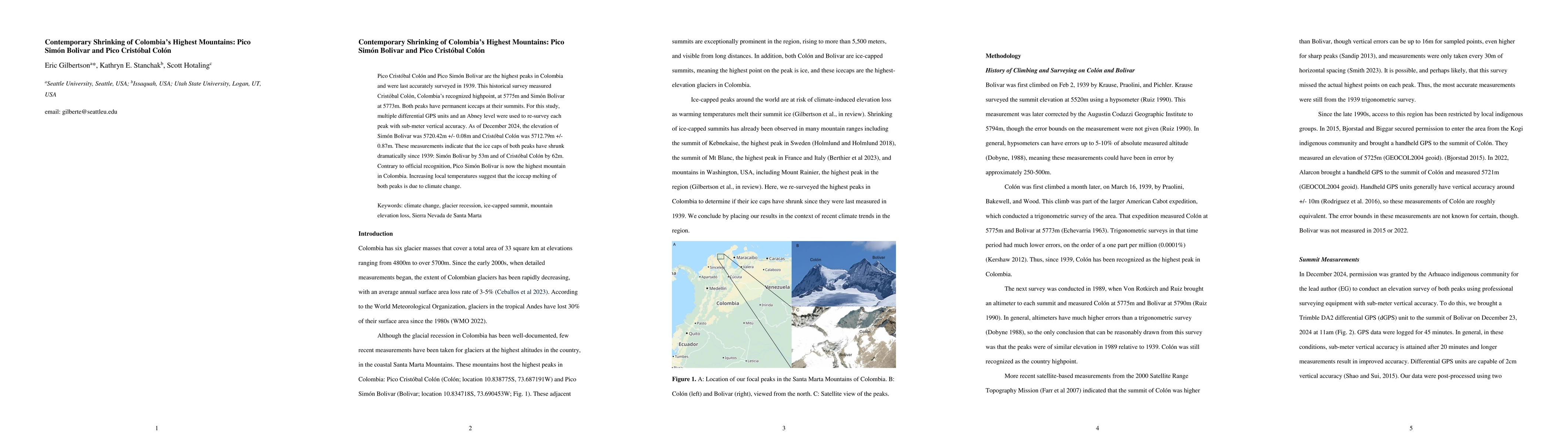 Thumbnail for Contemporary Shrinking of Colombia's Highest Mountains: Pico Simon Bolivar and Pico Cristobal Colon