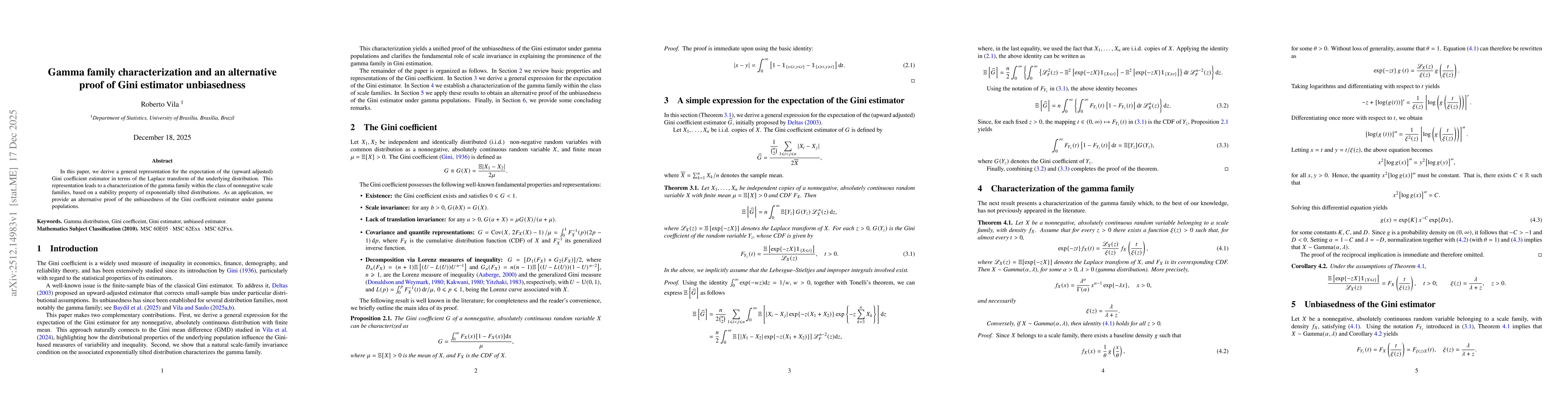 Thumbnail for Gamma family characterization and an alternative proof of Gini estimator unbiasedness