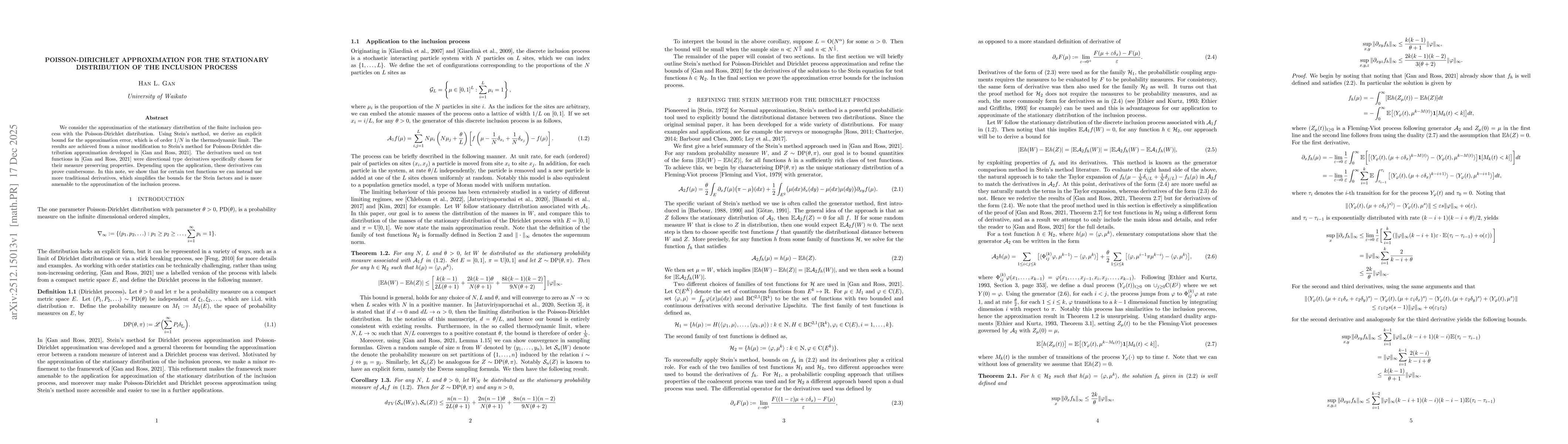 Thumbnail for Poisson-Dirichlet approximation for the stationary distribution of the inclusion process
