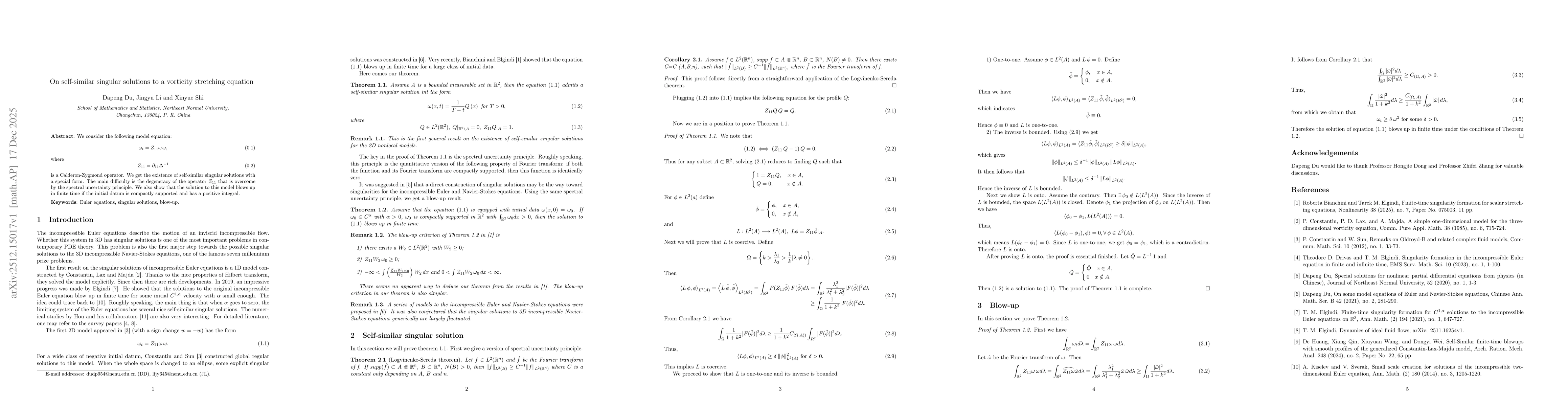 Thumbnail for On self-similar singular solutions to a vorticity stretching equation