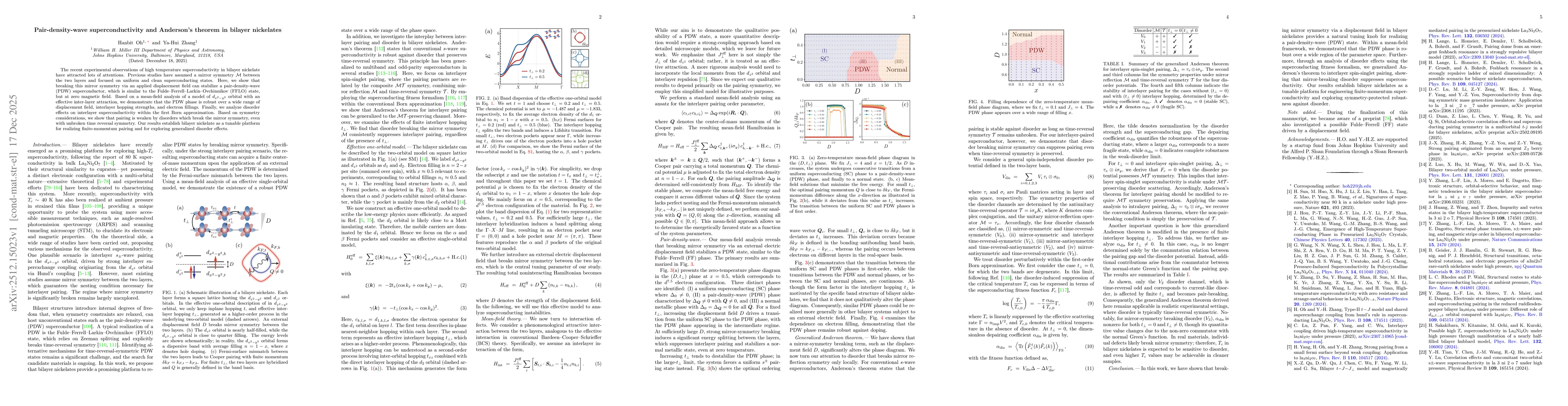 Thumbnail for Pair-density-wave superconductivity and Anderson's theorem in bilayer nickelates