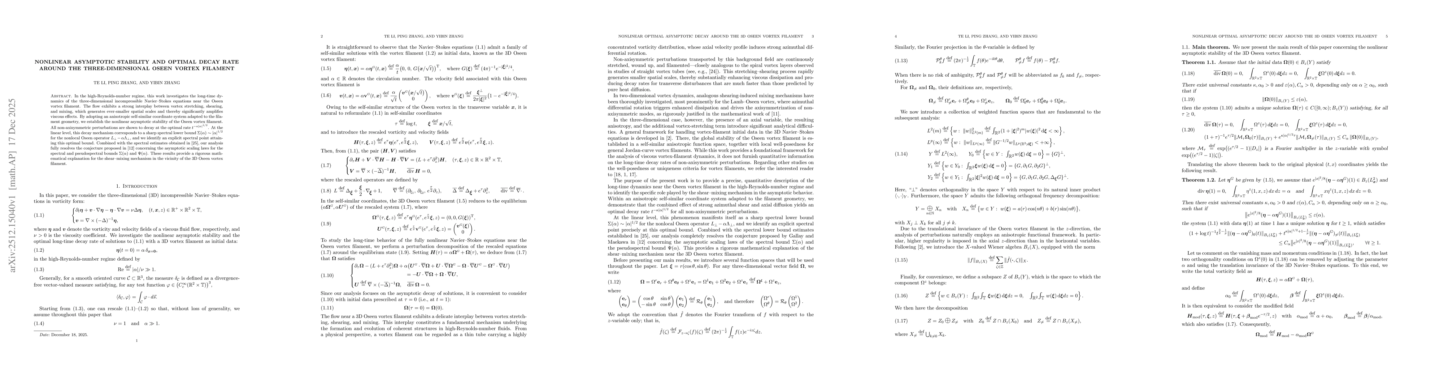 Thumbnail for Nonlinear asymptotic stability and optimal decay rate around the three-dimensional Oseen vortex filament