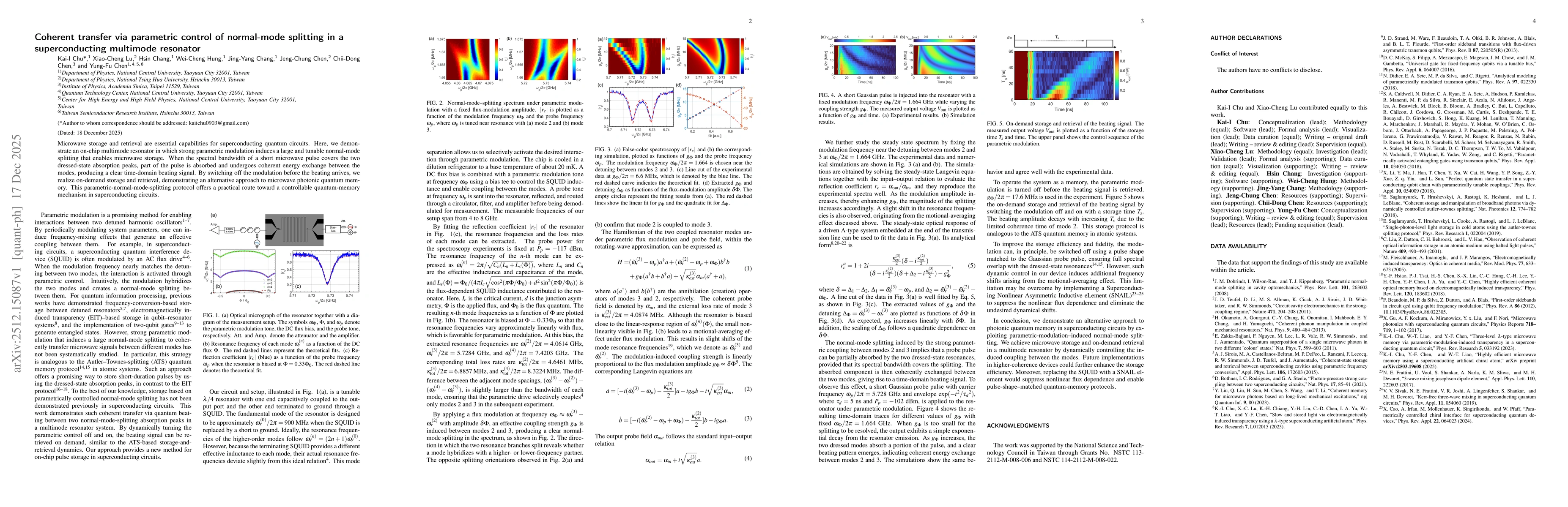 Thumbnail for Coherent transfer via parametric control of normal-mode splitting in a superconducting multimode resonator