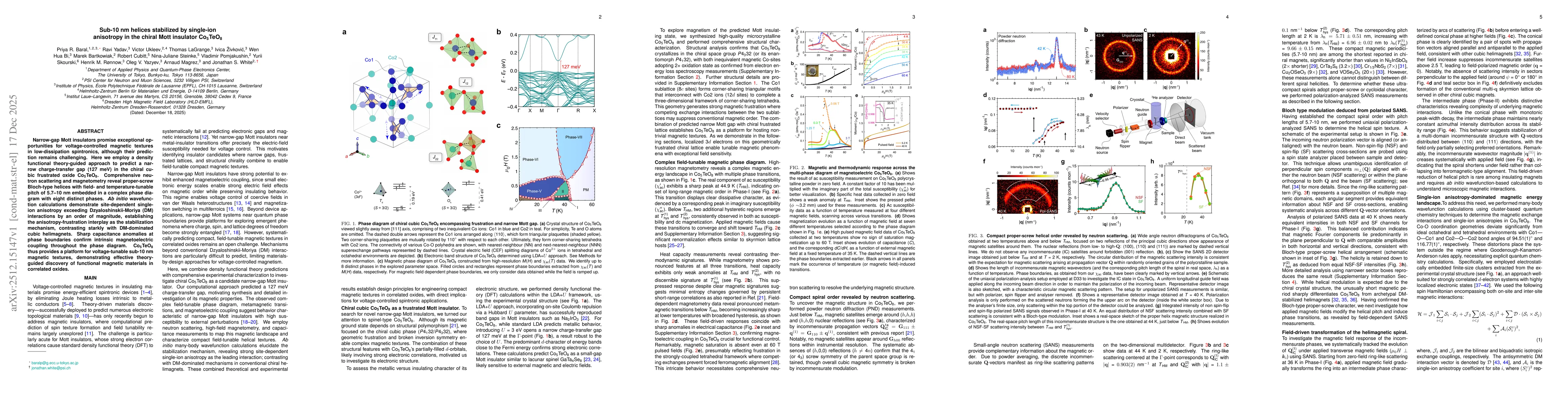 Thumbnail for Sub-10 nm helices stabilized by single-ion anisotropy in the chiral Mott insulator Co$_5$TeO$_8$