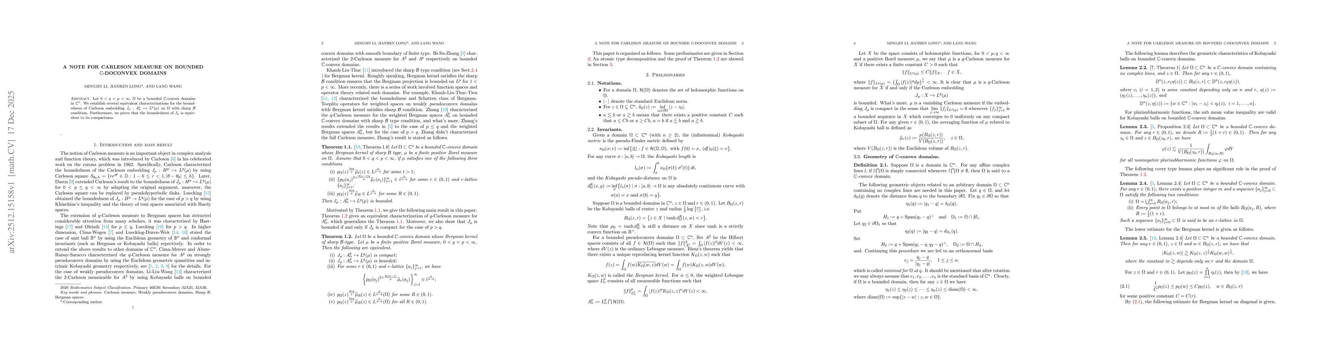 Thumbnail for A note for Carleson measure on bounded \(\bbC\)-doconvex domains