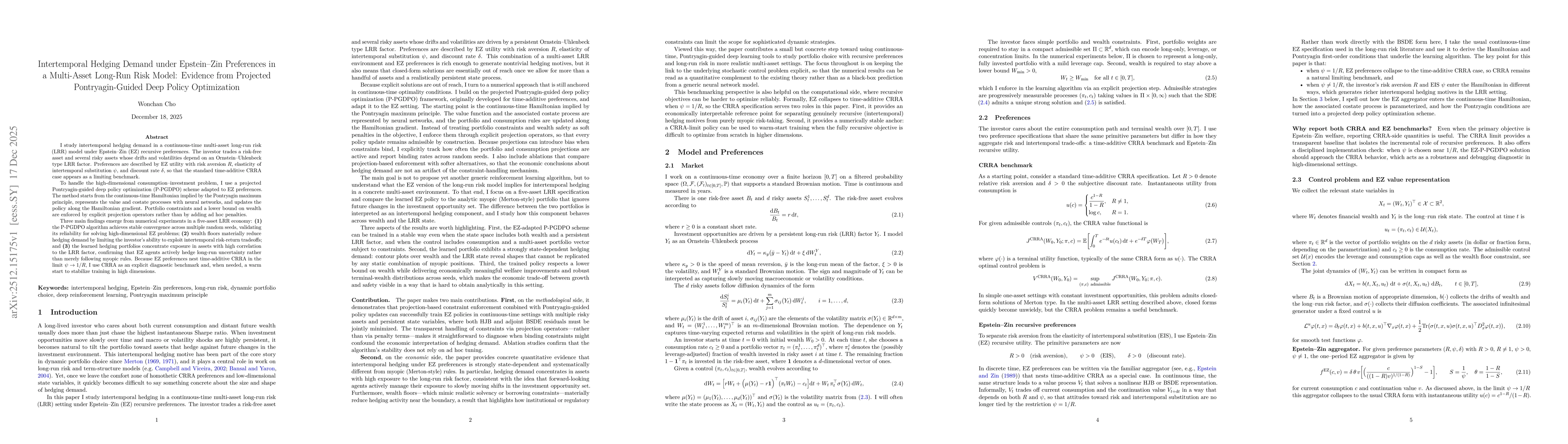 Thumbnail for Intertemporal Hedging Demand under Epstein-Zin Preferences in a Multi-Asset Long-Run Risk Model: Evidence from Projected Pontryagin-Guided Deep Policy Optimization